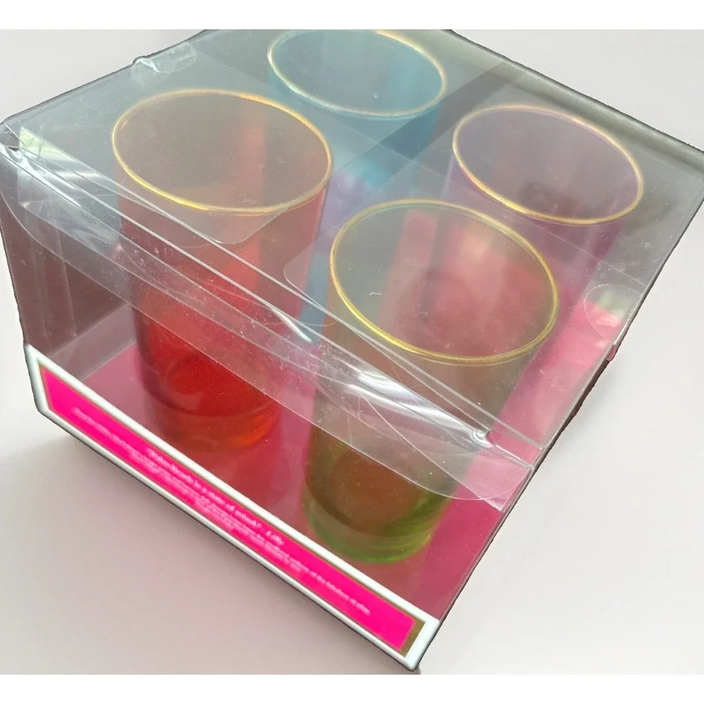 Lilly Pulitzer Target set of 4 gold-rimmed, jewel-toned juice glasses quality